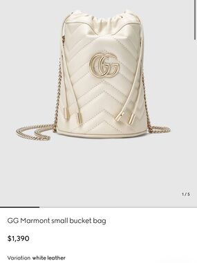 Gucci Small GG Marmont Chevron Bucket Bag in Cream with Gold Hardware